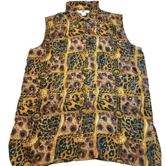 stunt Collections Tops - Stunt Collections Vtg Women's Leopard Animal Print‎ Silk Top Blouse Sz Large Nos